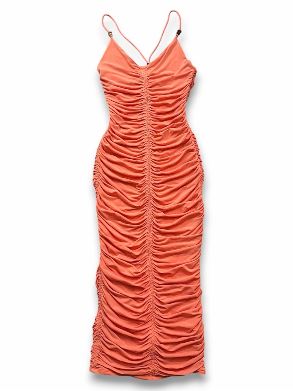 A.L.C. Allegra Ruched Beaded Midi Dress Sangria Orange